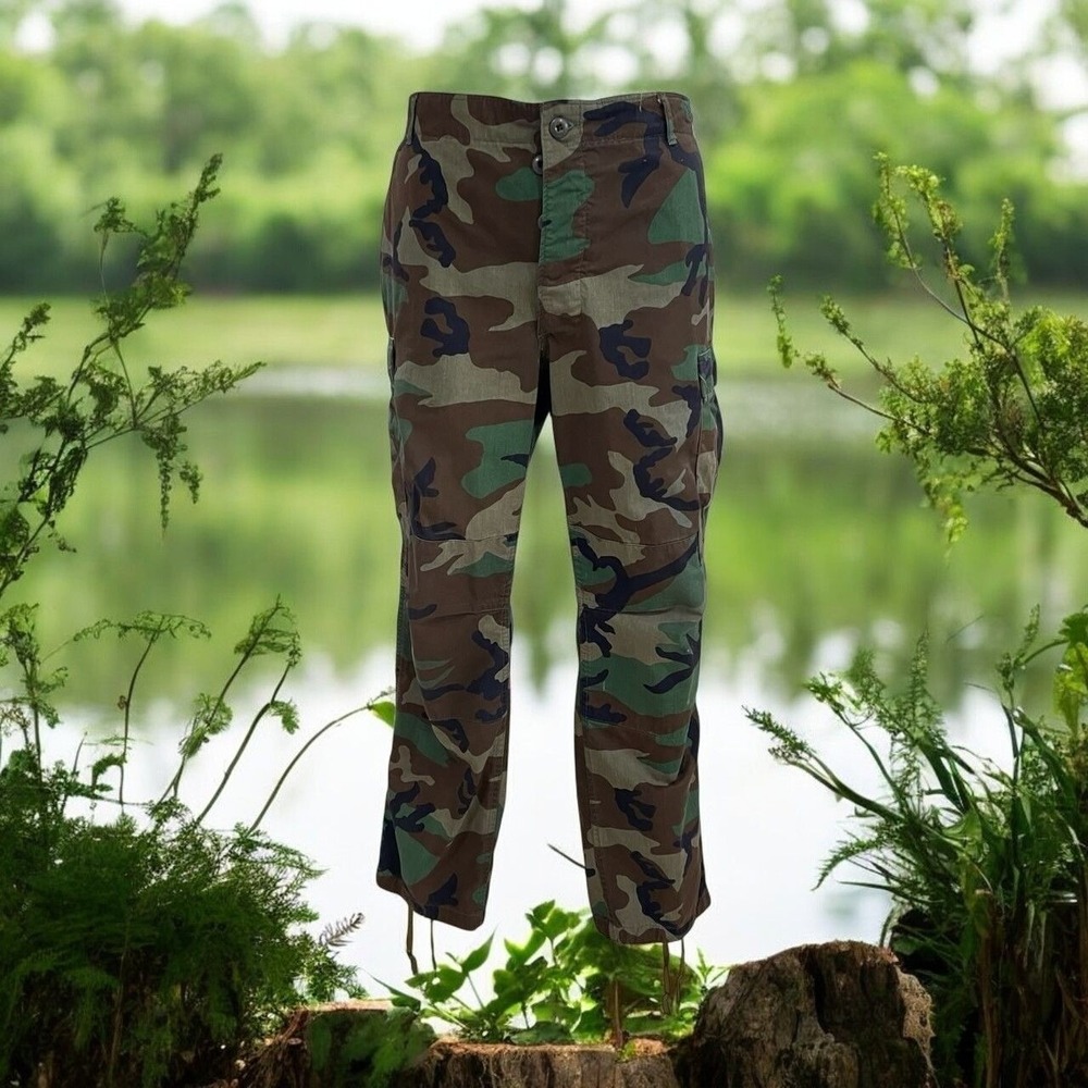 Vintage Military Woodland Camo Cargo Pants Army Combat Y2K Tactical Grunge